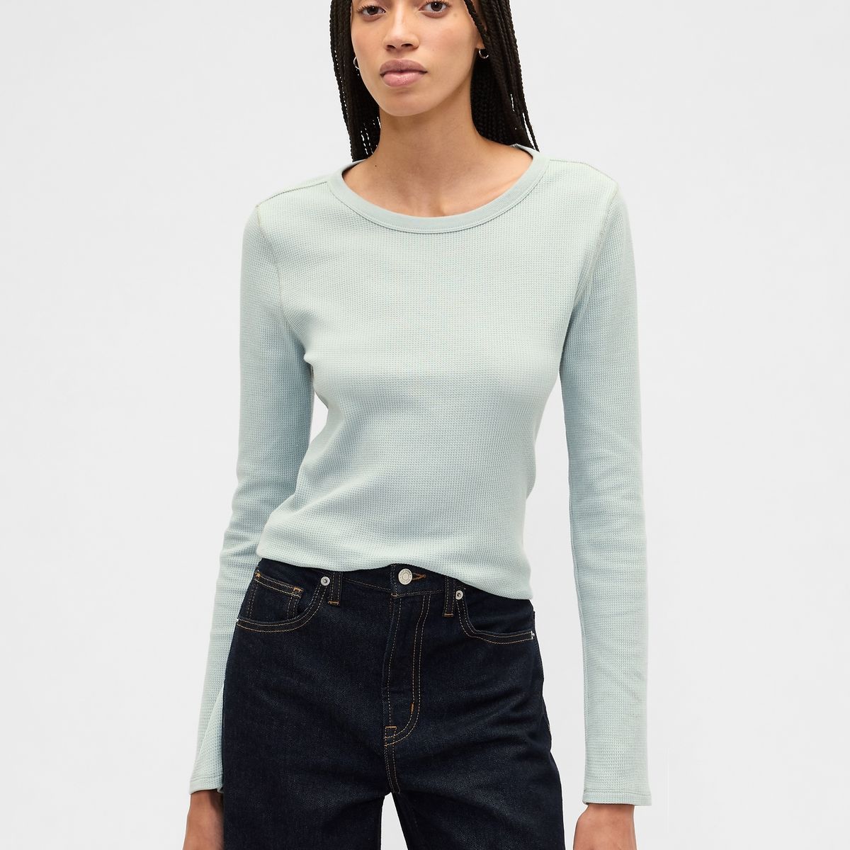 GAP - Polera Mujer Manga Larga Waffle Verde Gap