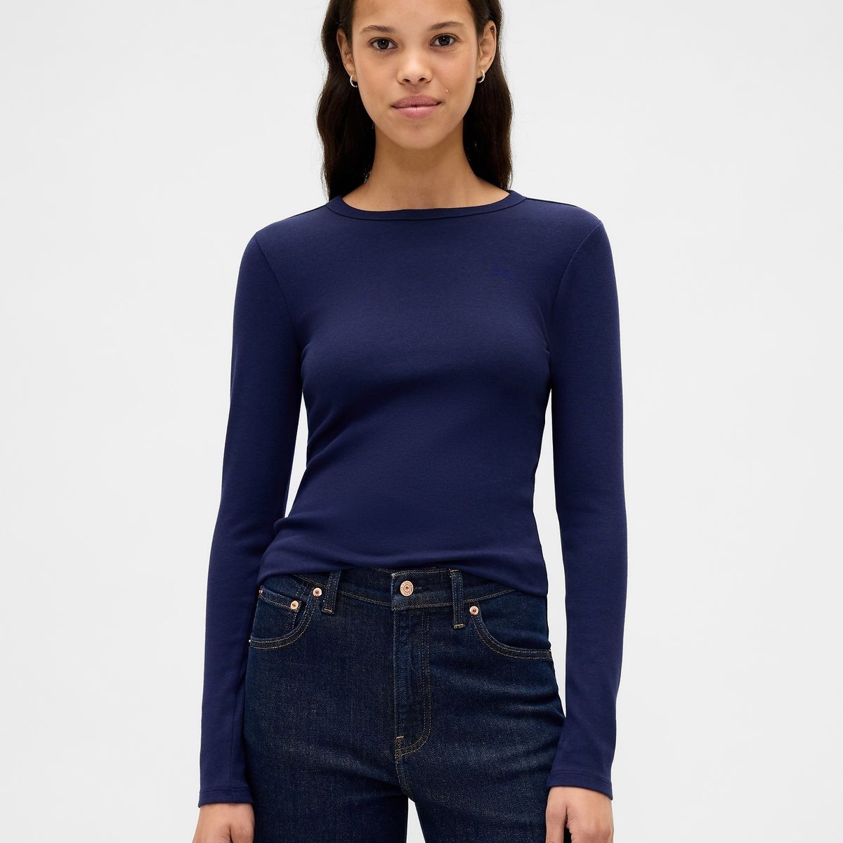 GAP - Polera Mujer Gap Manga Larga Crew Azul