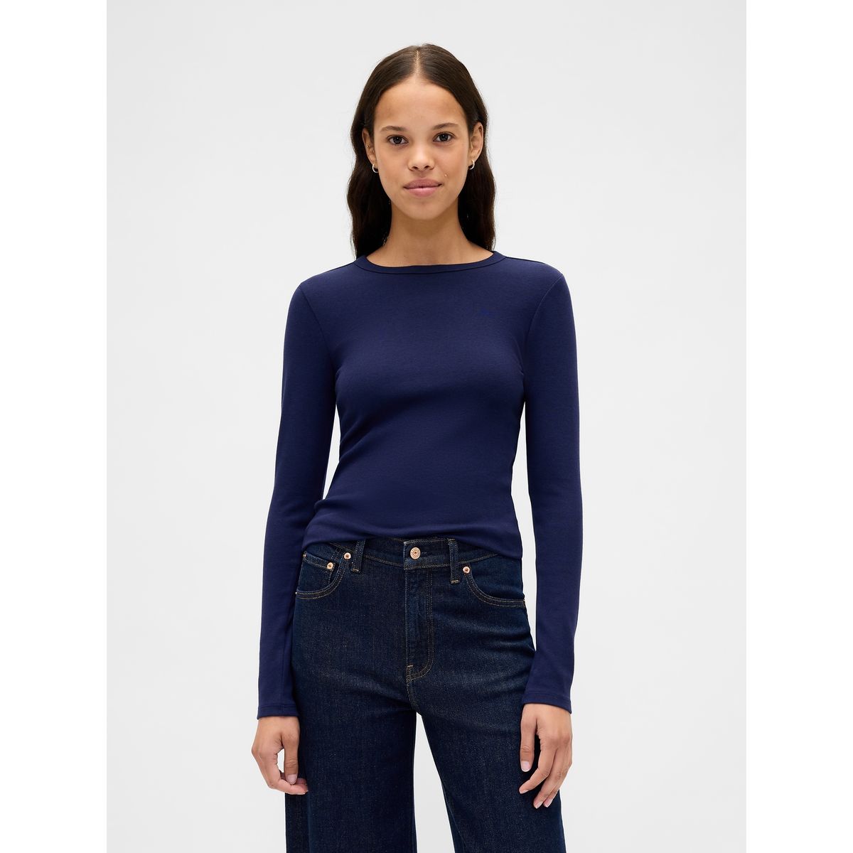 GAP - Polera Mujer Gap Manga Larga Crew Azul