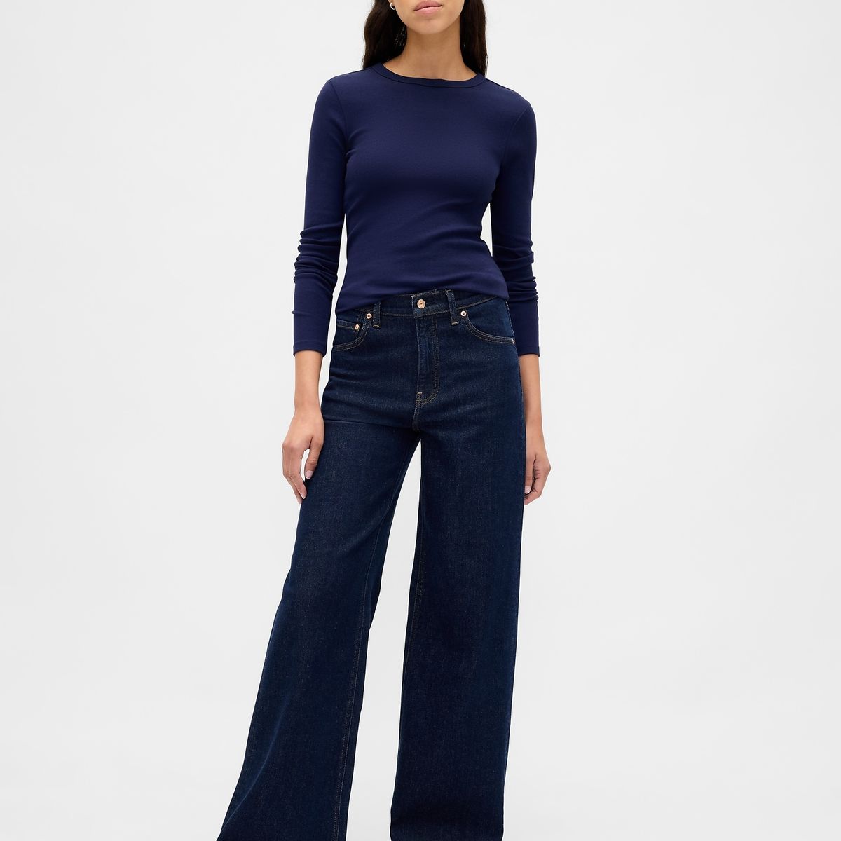 GAP - Polera Mujer Gap Manga Larga Crew Azul