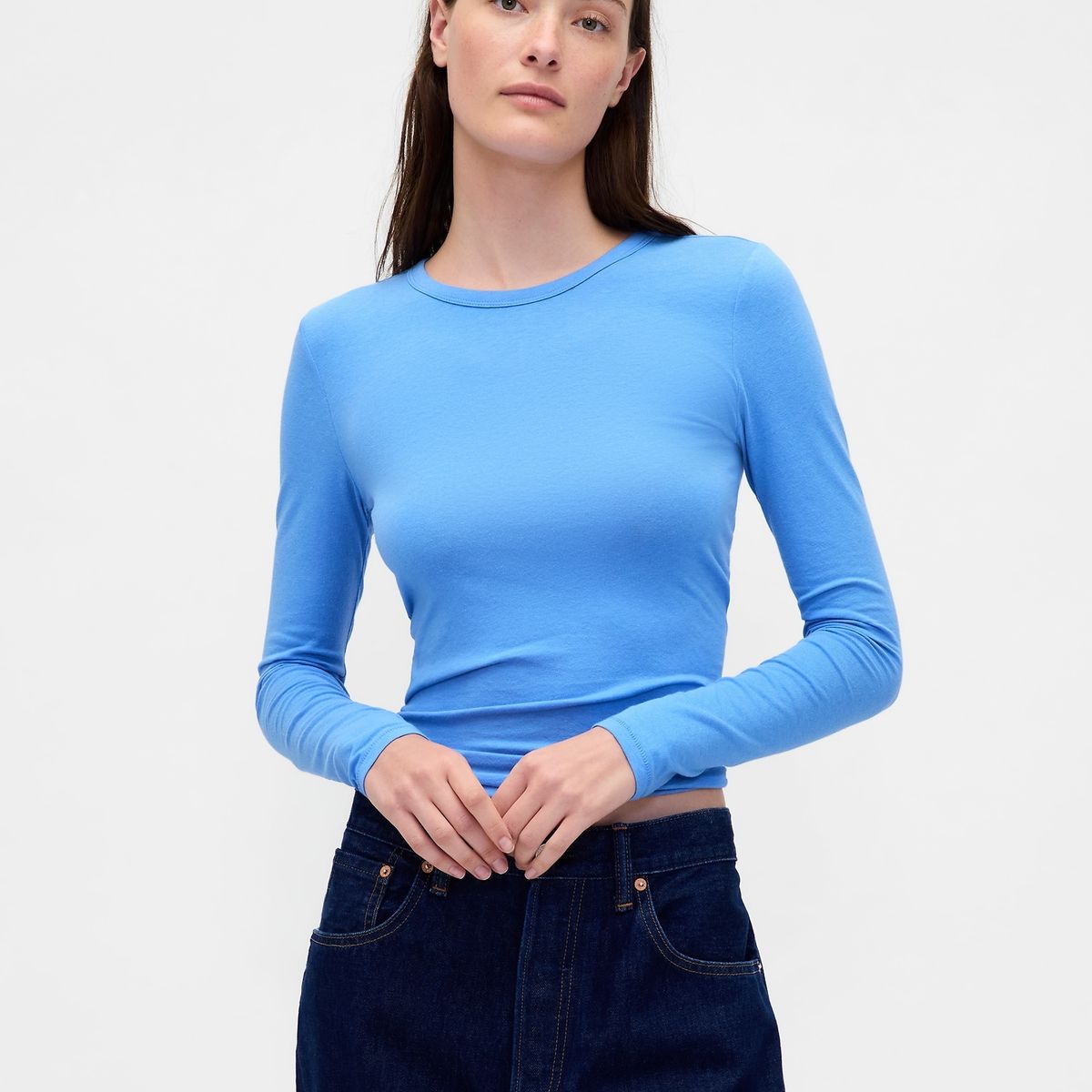 GAP - Polera Mujer Gap Manga Larga Crew Azul