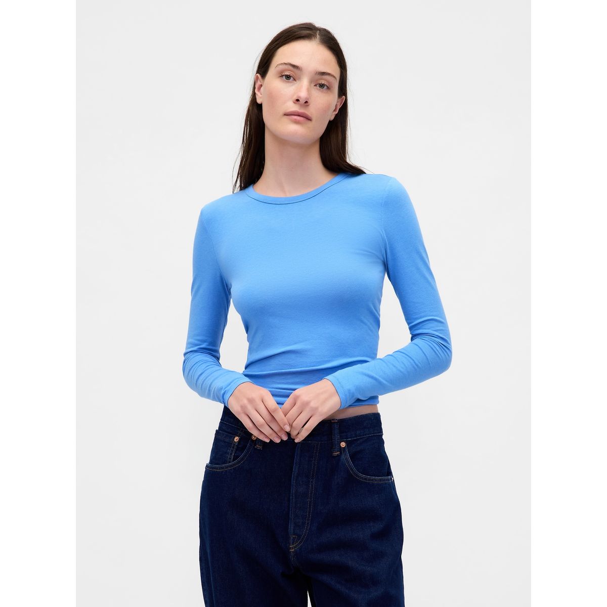 GAP - Polera Mujer Gap Manga Larga Crew Azul