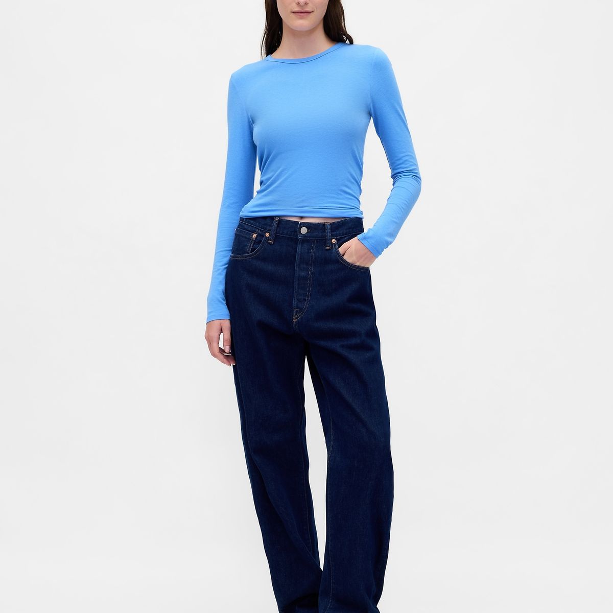 GAP - Polera Mujer Gap Manga Larga Crew Azul
