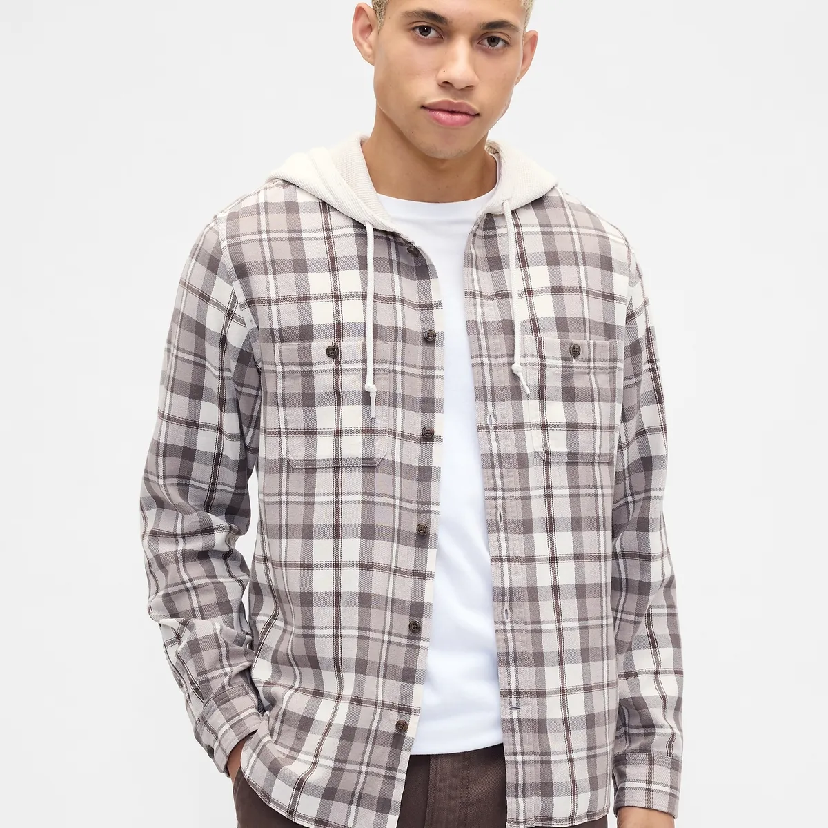 GAP - Camisa Hombre Gap Manga Larga Franela Beige