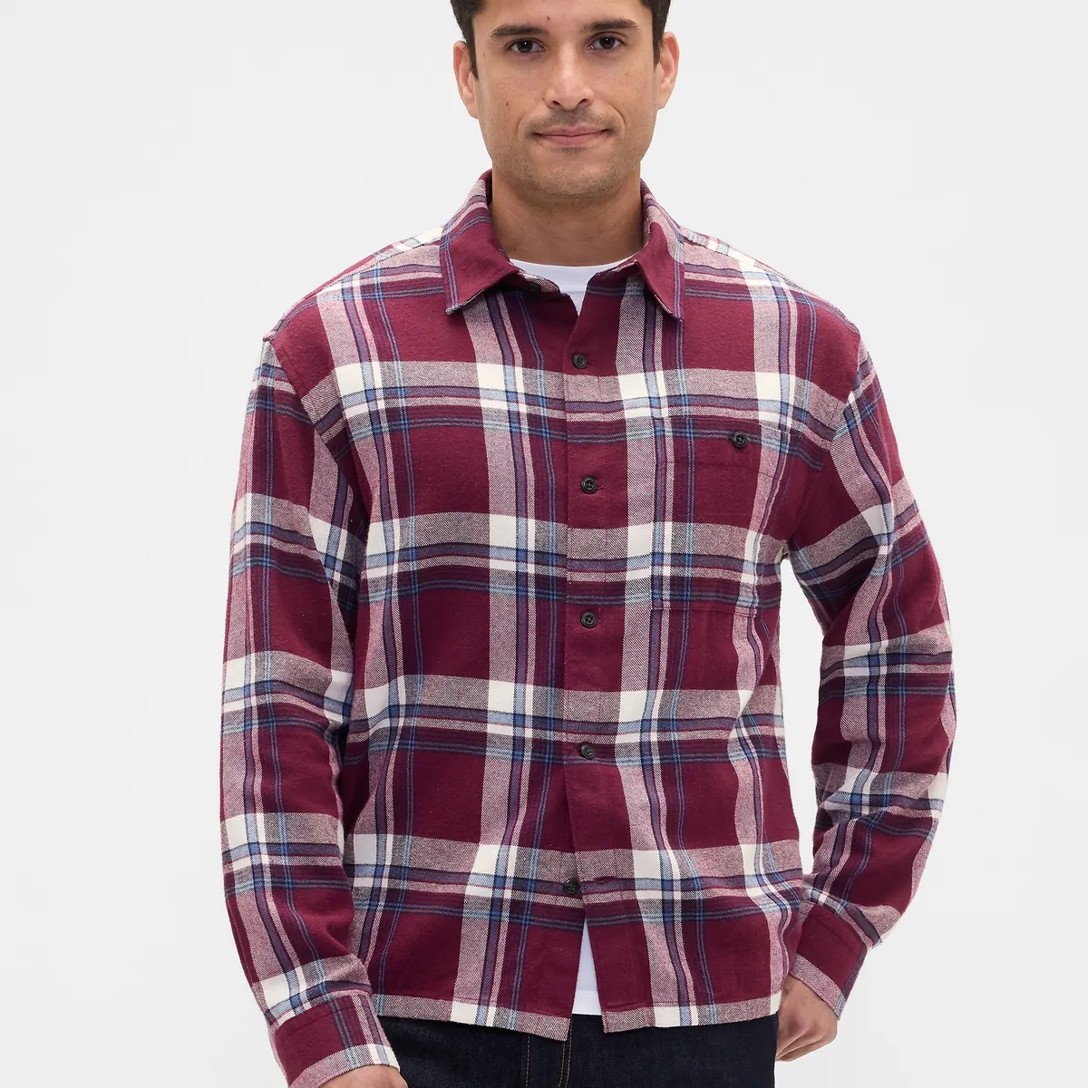 GAP - Camisa Hombre Gap Manga Larga Franela Rojo