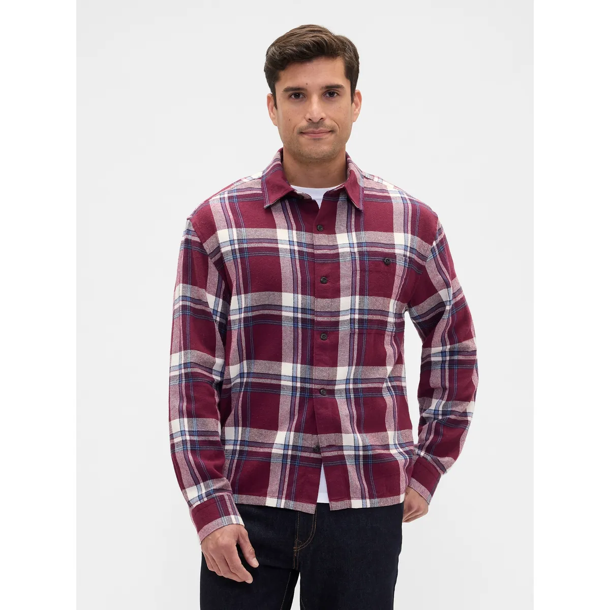 GAP - Camisa Hombre Gap Manga Larga Franela Rojo