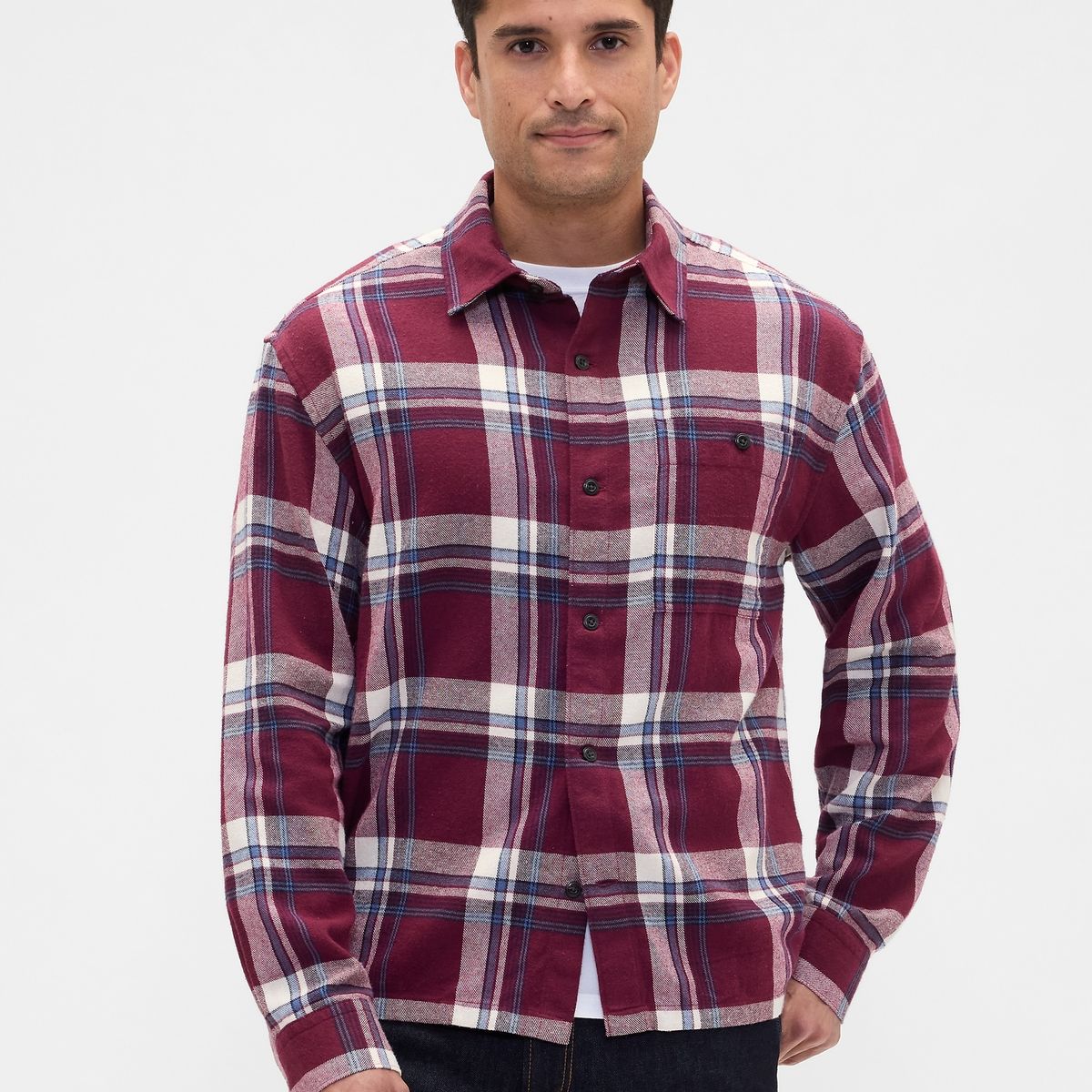 GAP - Camisa Hombre Gap Manga Larga Franela Rojo