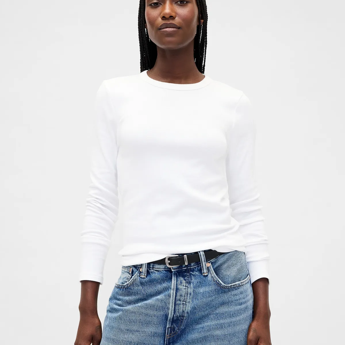 GAP - Polera Mujer Gap Manga Larga Crew Blanco