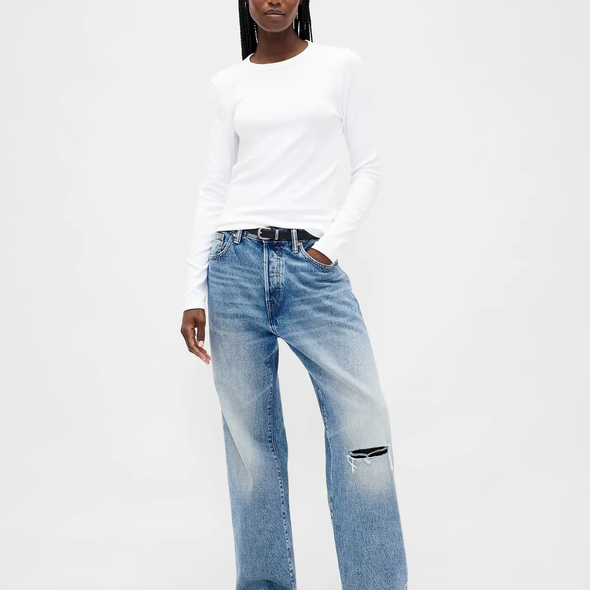 GAP - Polera Mujer Gap Manga Larga Crew Blanco
