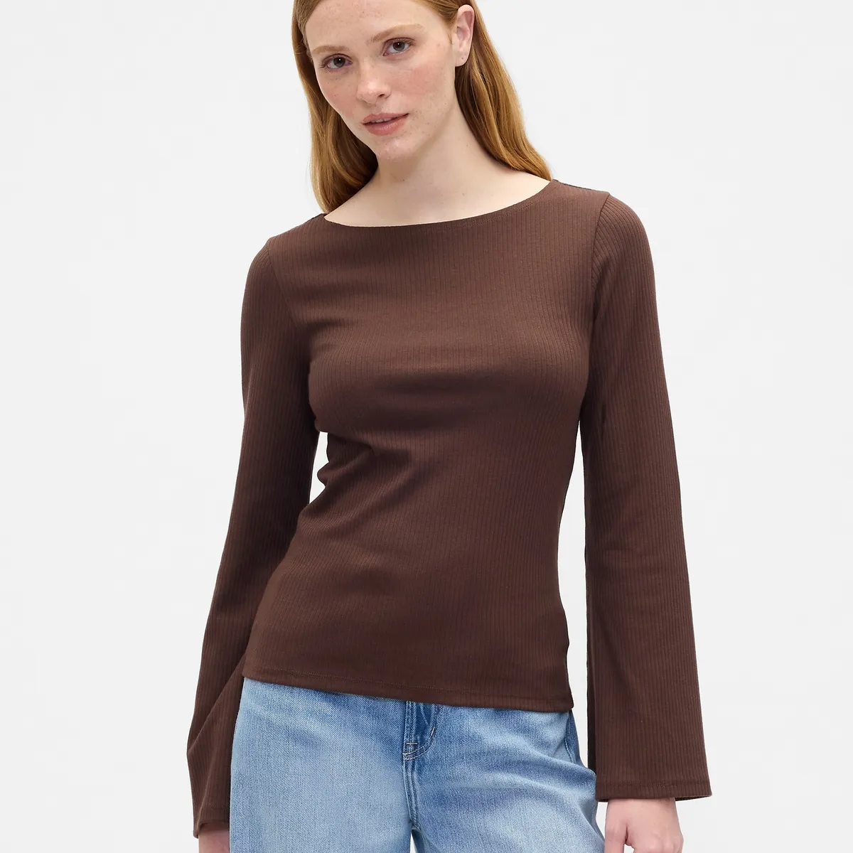 GAP - Polera Mujer Manga Larga Boatneck Café Gap