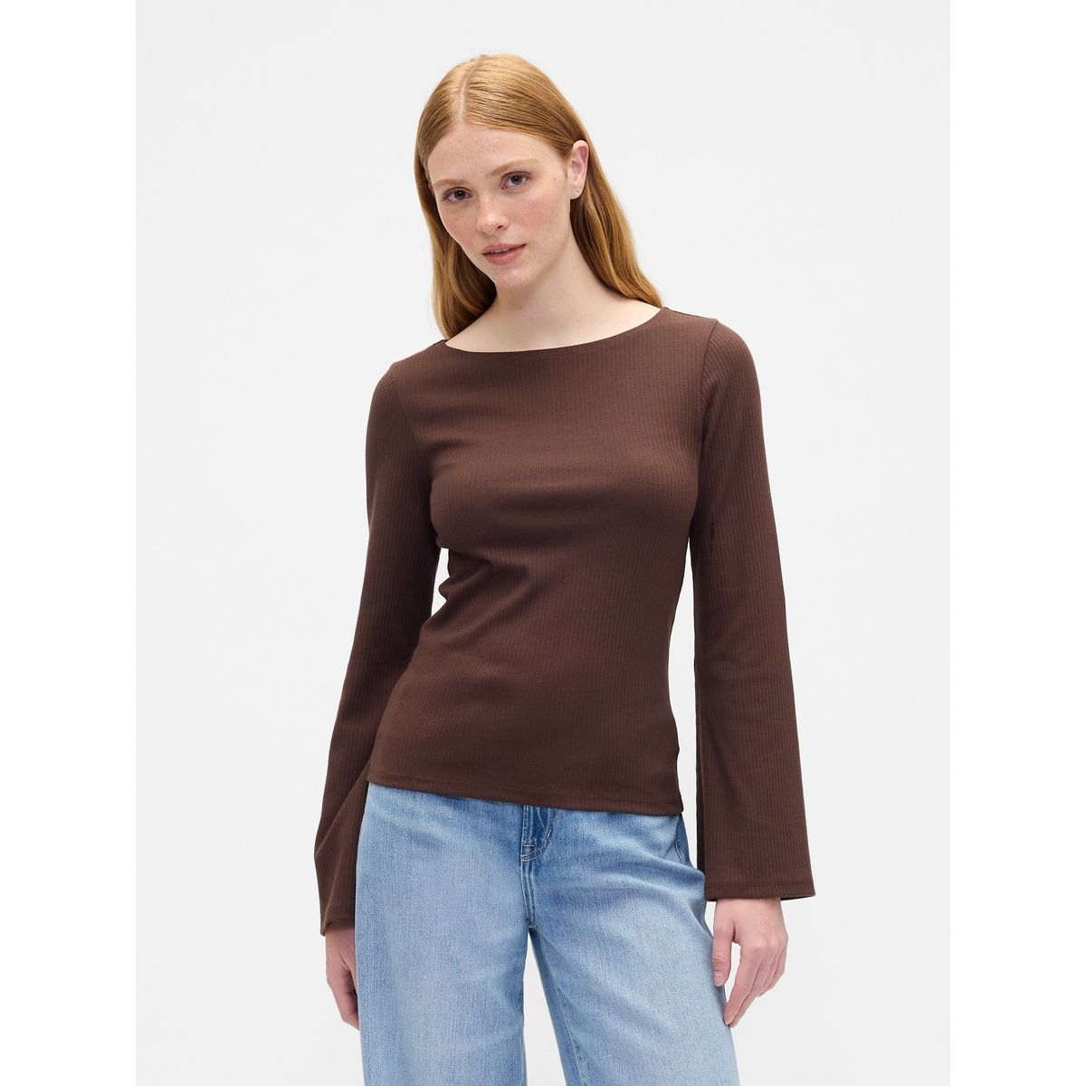 GAP - Polera Mujer Manga Larga Boatneck Café Gap