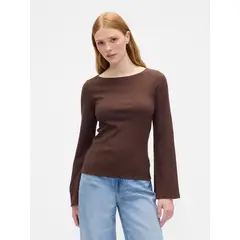 GAP - Polera Mujer Manga Larga Boatneck Café