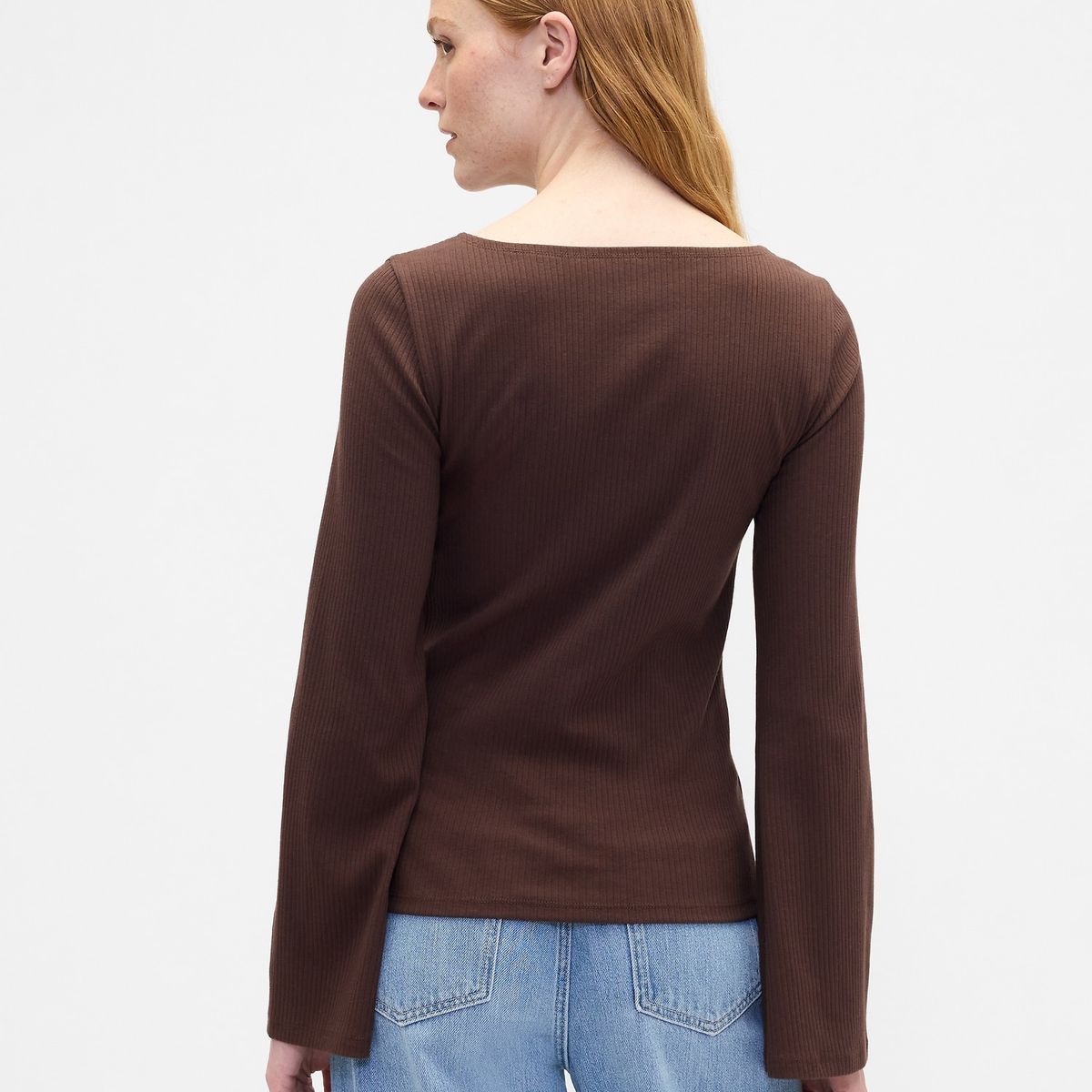 GAP - Polera Mujer Manga Larga Boatneck Café Gap