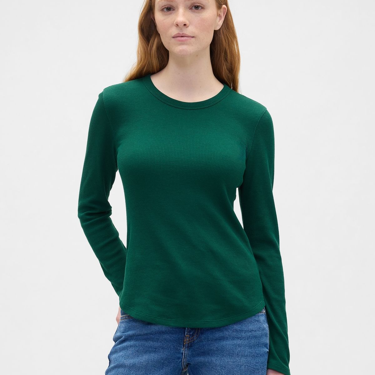 GAP - Polera Mujer Gap Manga Larga Waffle Verde