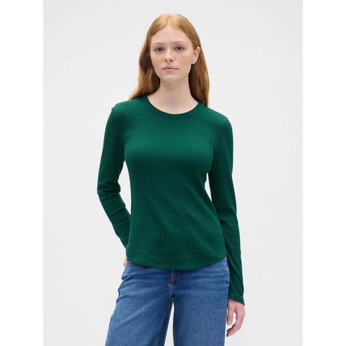 GAP - Polera Mujer Gap Manga Larga Waffle Verde