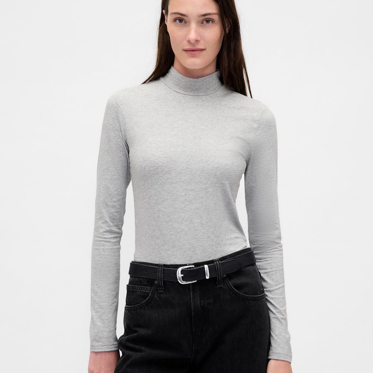 GAP - Polera Mujer Gap Manga Larga Tneck Gris