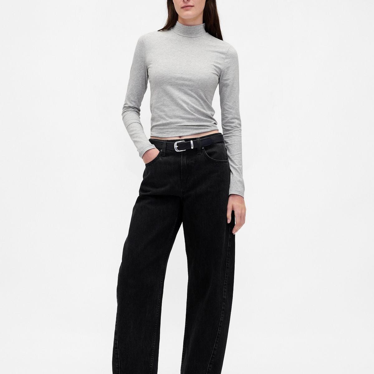 GAP - Polera Mujer Gap Manga Larga Tneck Gris
