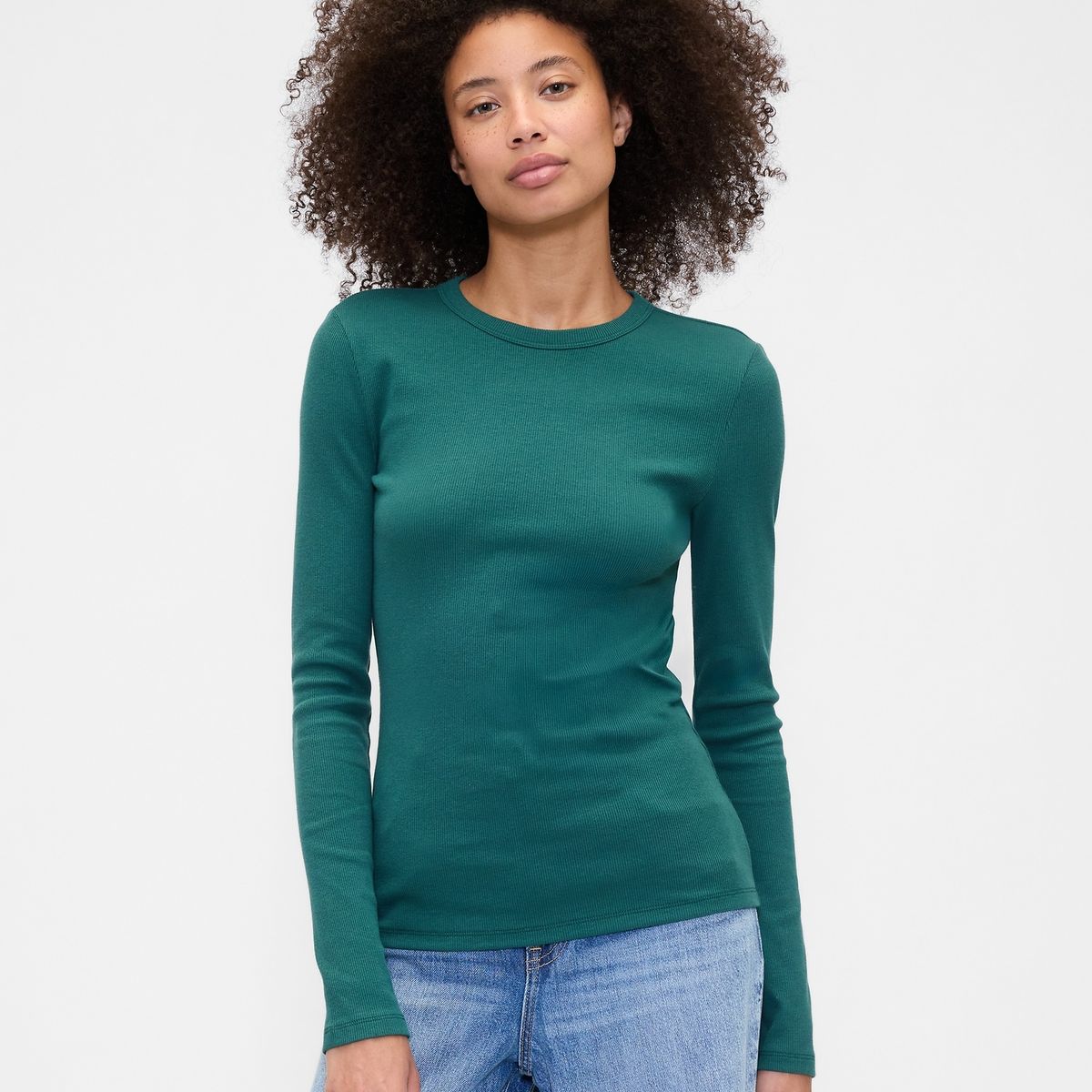 GAP - Polera Mujer Manga Larga Crew Verde Gap