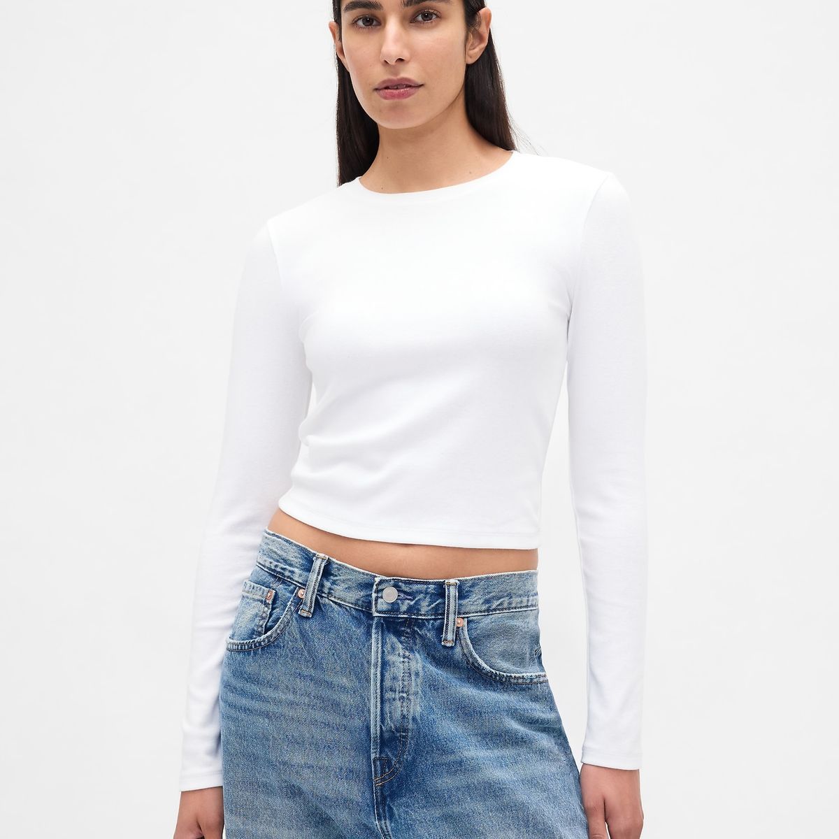 GAP - Polera Mujer Manga Larga Crew Blanco Gap