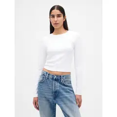 GAP - Polera Mujer Manga Larga Crew Blanco