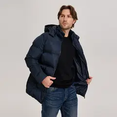 EASTONE - Parkas Hombre Hooded Termica Deplumas Azul Marino