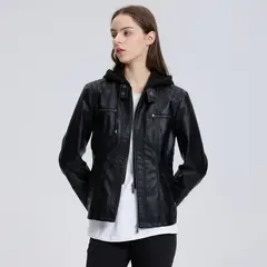 EASTONE - Chaqueta Mujer Negra con Capucha Desmontable Estilo Moderno