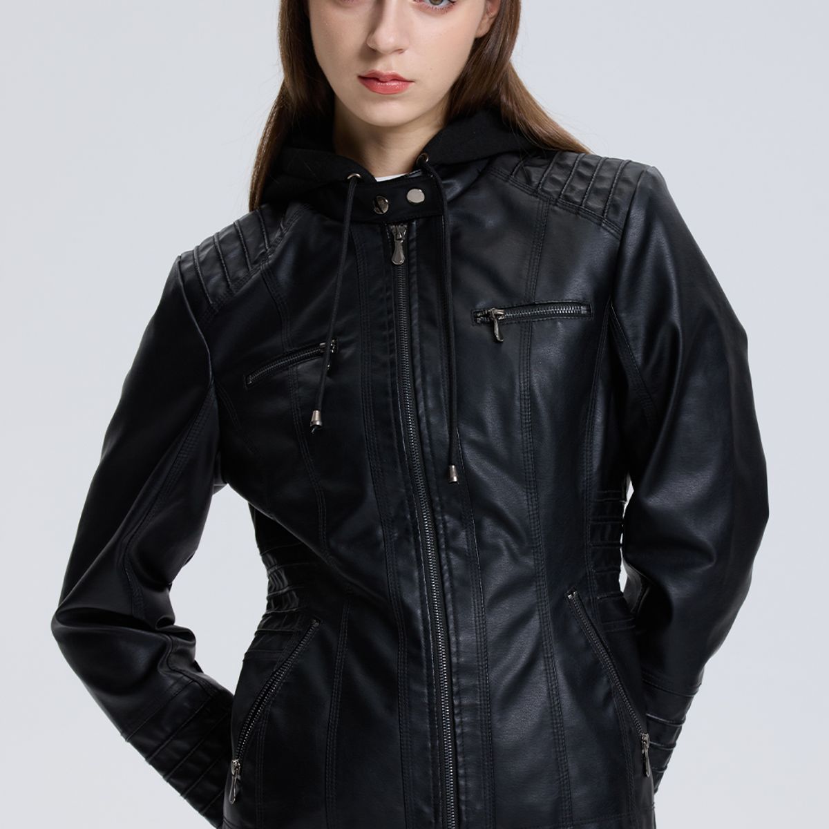 EASTONE - Chaqueta Mujer Negra con Capucha Desmontable Estilo Moderno Eastone
