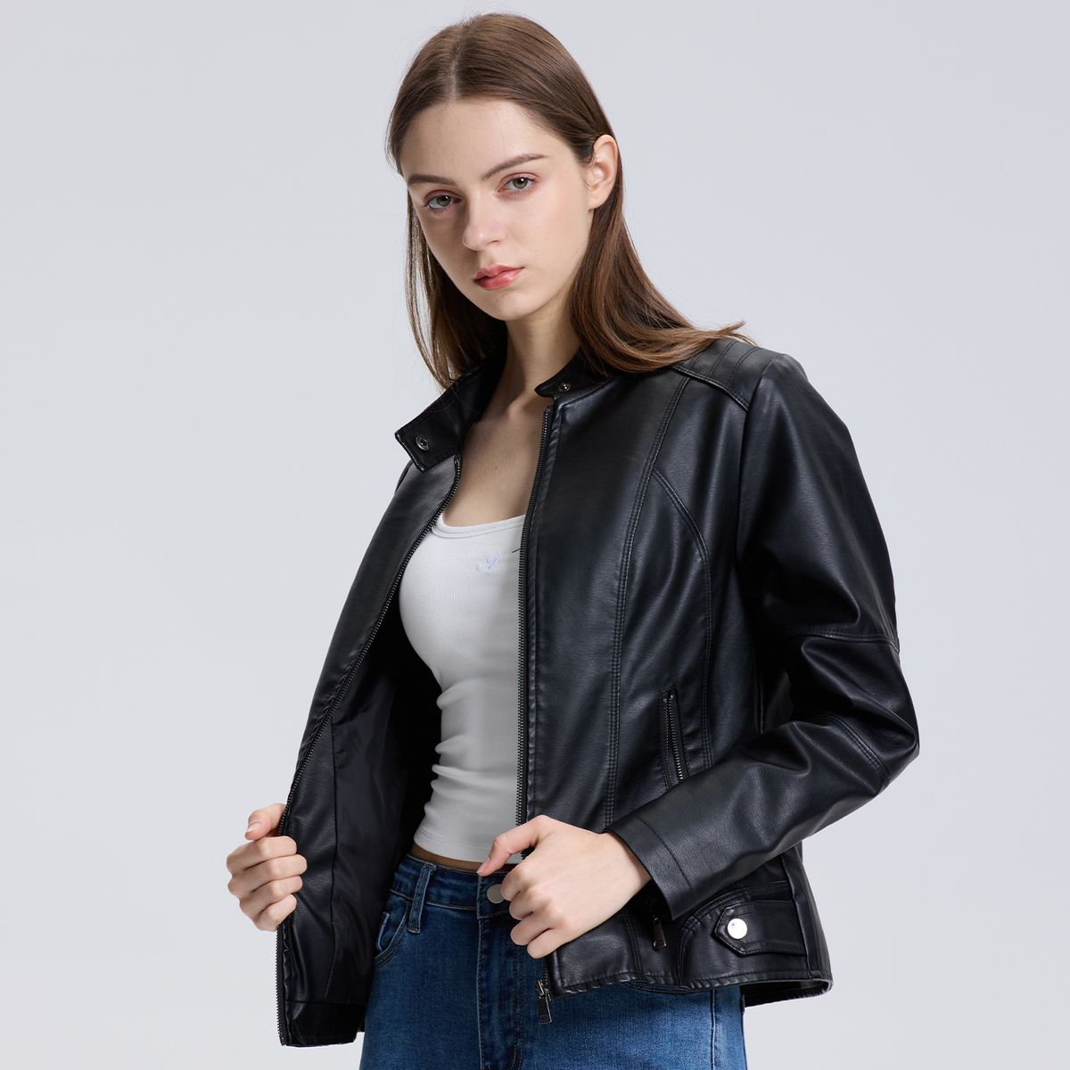 EASTONE - Chaqueta Mujer Negra de Moda Cierre Metálico Estilo Casual Eastone