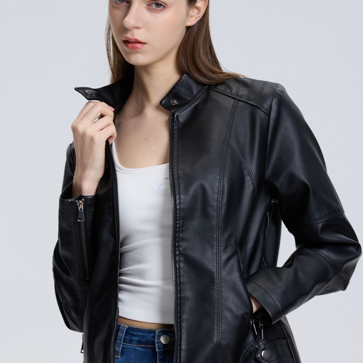 EASTONE - Chaqueta Mujer Negra de Moda Cierre Metálico Estilo Casual Eastone