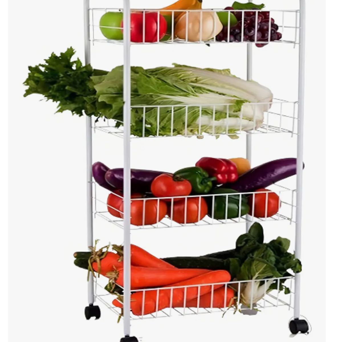 GENERICO - Estante Carrito Verdulero Frutero 4 Estantes Con Ruedas Color Blanco