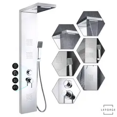 LEFORGE BAIN - Columna De Ducha Hidromasaje 4 Funciones 125x22cm 3 Jets Plateado Brillante