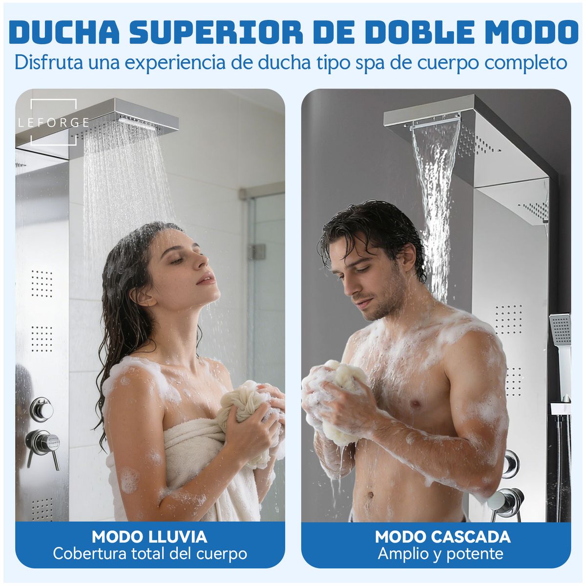 LEFORGE BAIN - Columna De Ducha Hidromasaje 4 Funciones 125x22cm 3 Jets Plateado Brillante