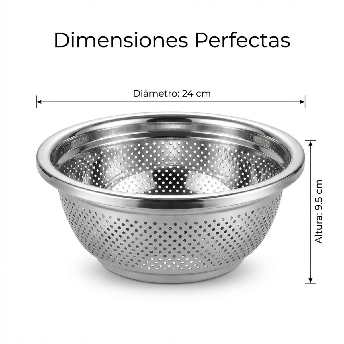 GENERICO - Colador de Acero Inoxidable Grueso 24cm - 1 PCS