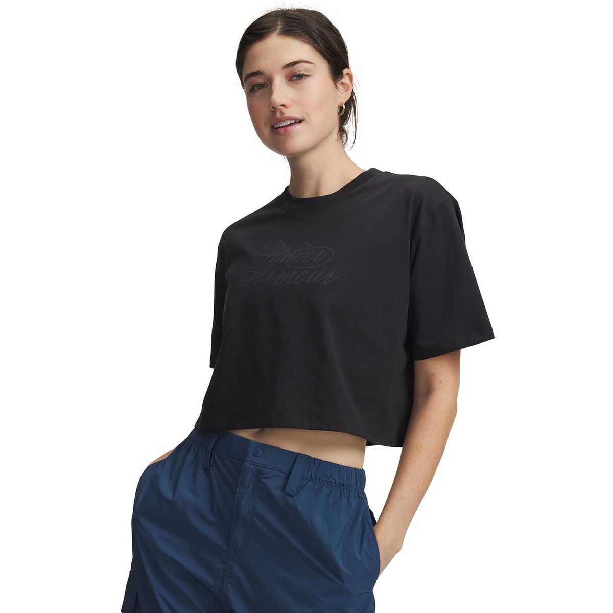 UNDER ARMOUR - Polera M/C Mujer Script Heart Crop Ss Polera Negro UNDER ARMOUR
