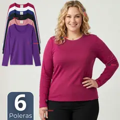 UTILISIMO - Pack 6 Camisetas Poleras Polar Primera Capa Manga Larga Colores Surtidos Mujer