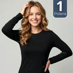 UTILISIMO - Camiseta Polera Polar Primera Capa Negro Manga Larga Mujer