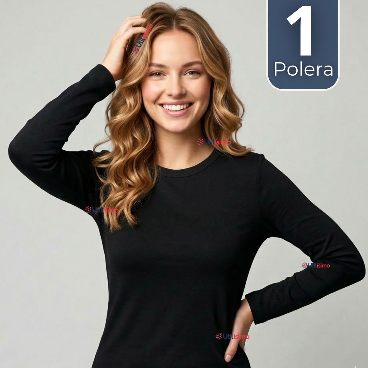 UTILISIMO - Camiseta Polera Polar Primera Capa Negro Manga Larga Mujer