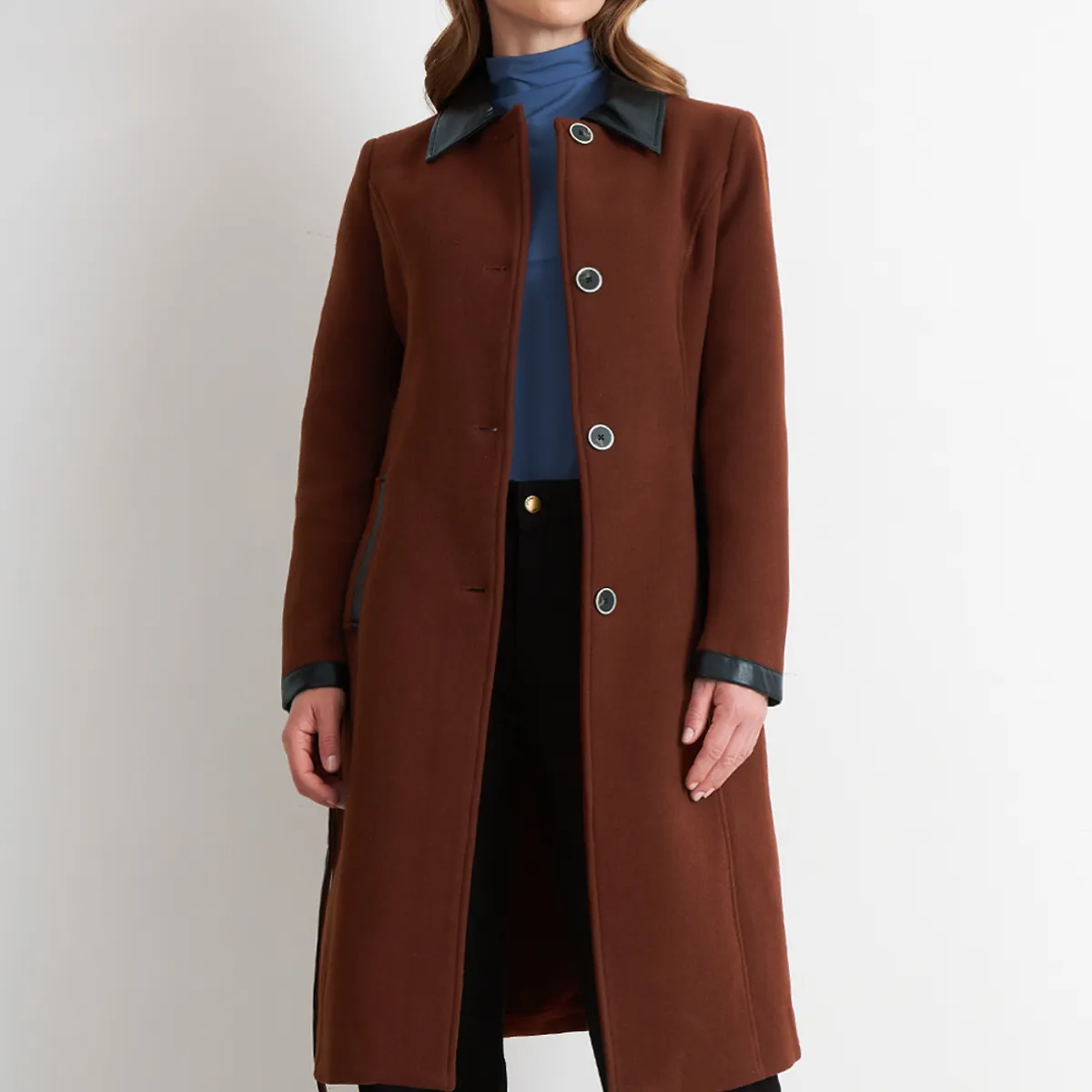 NICOPOLY - Abrigo Cuello Camisero Café Nicopoly
