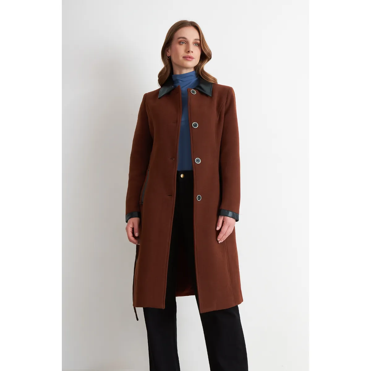 NICOPOLY - Abrigo Cuello Camisero Café Nicopoly