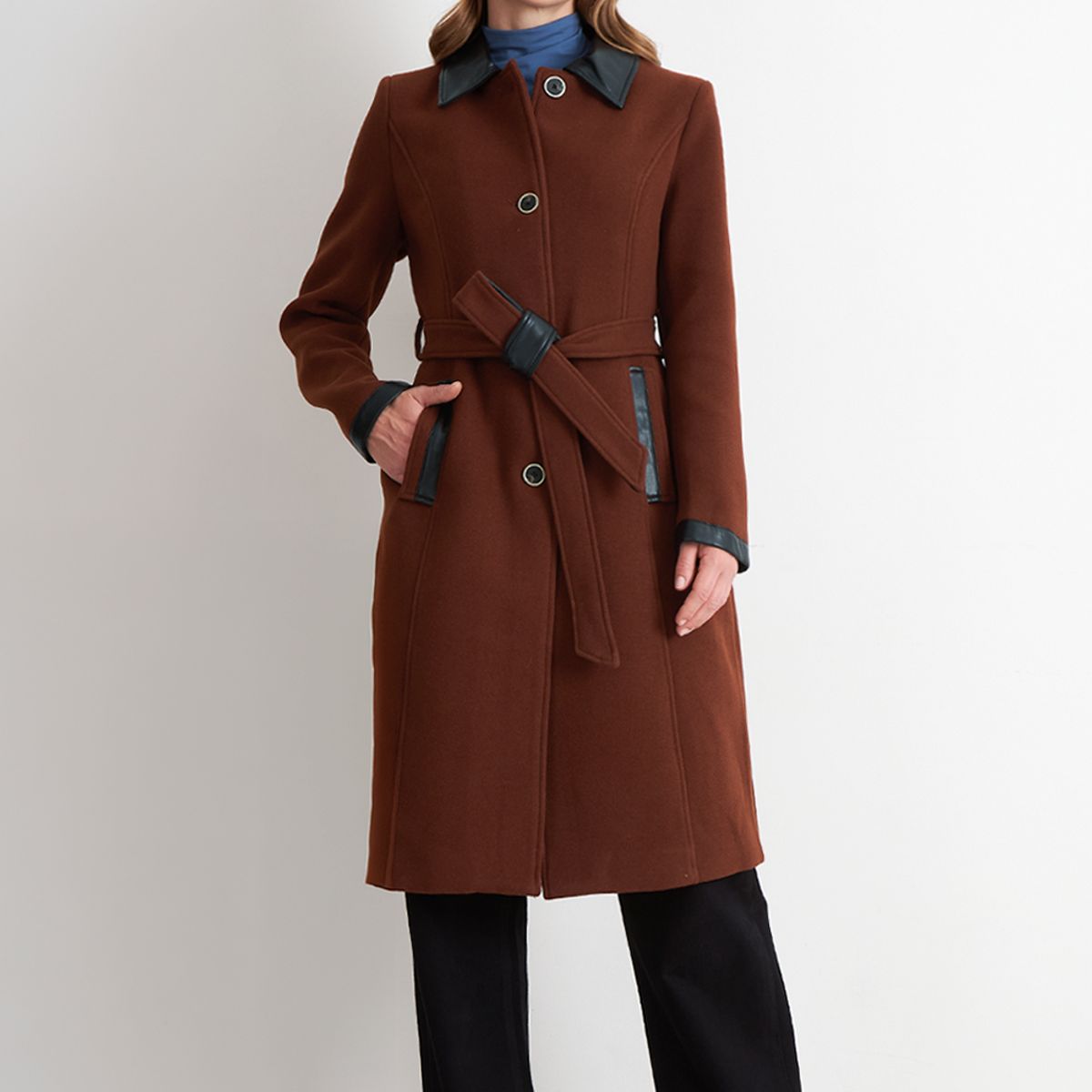 NICOPOLY - Abrigo Cuello Camisero Café Nicopoly