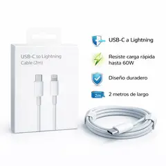 GENERICO - Cable Usb-c A Lightning 2m Blanco Para Carga Rápida 60w