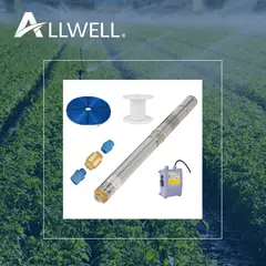 ALLWELL - KIT BOMBA SUMERGIBLE POZO 3" 0.75 HP H+ 3SDM1.8/21-0.55 + ACCESORIOS DE INSTALACION