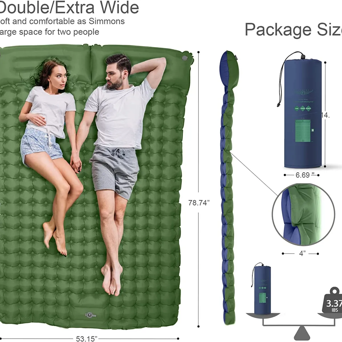 PUREPOWER - Colchoneta autoinflable para acampar para viajes-Gris