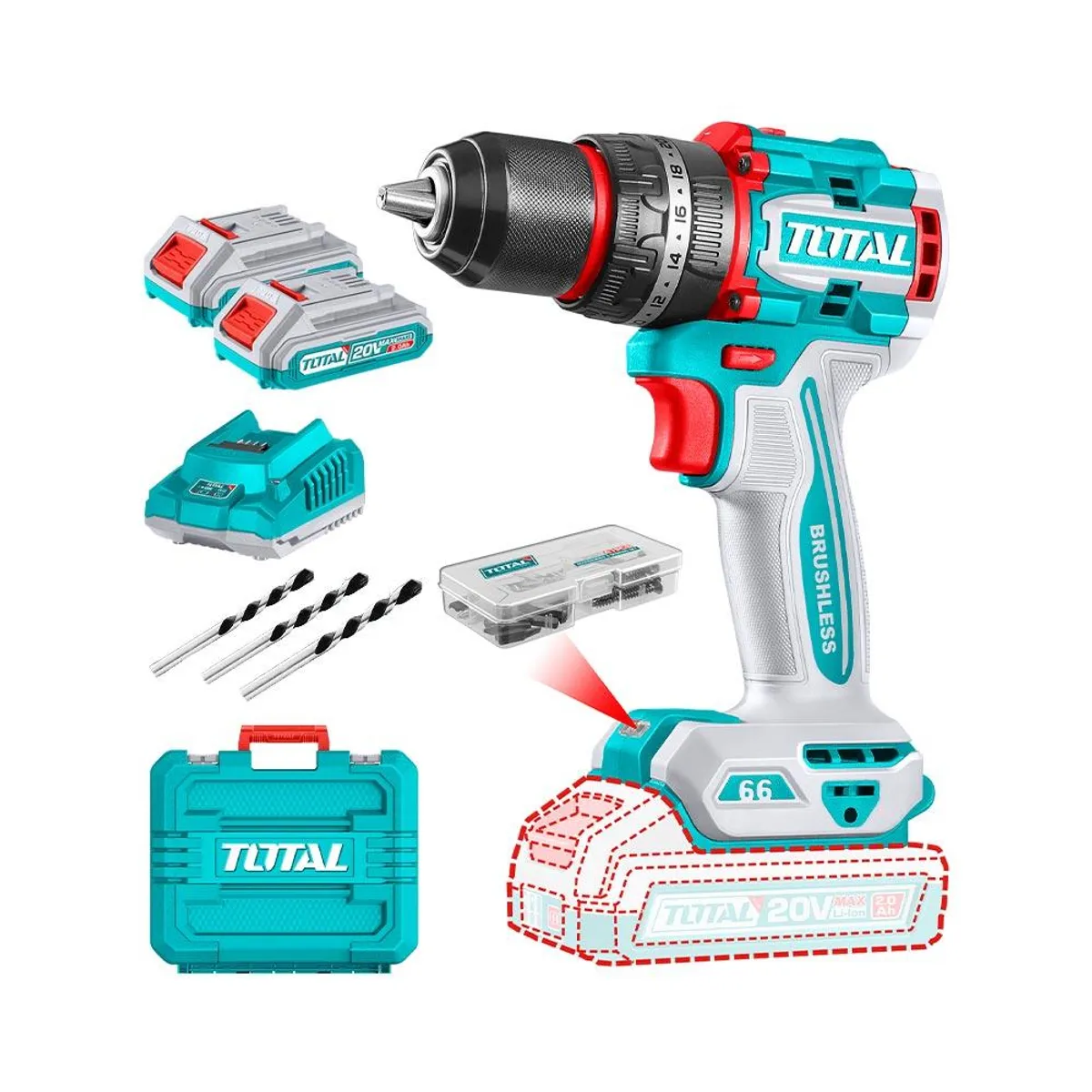 TOTAL TOOLS - TAL.PERC TOTAL 13MM 20V+2B 2A+C+MAL TIDLI20668-7