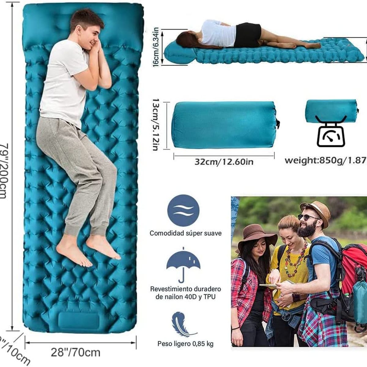 PUREPOWER - Colchón Inflable Single Para Acampar Colchoneta Autoinflable