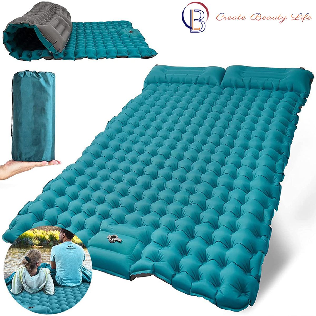 PUREPOWER - Colchón Inflable Doble Para Acampar Colchoneta Autoinflable