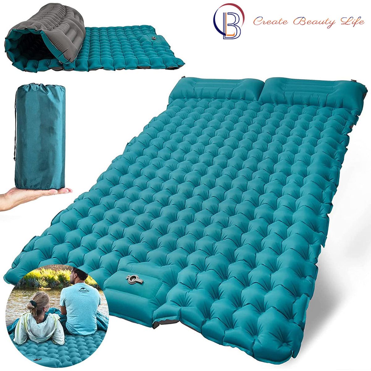 PUREPOWER - Colchón Inflable Doble Para Acampar Colchoneta Autoinflable