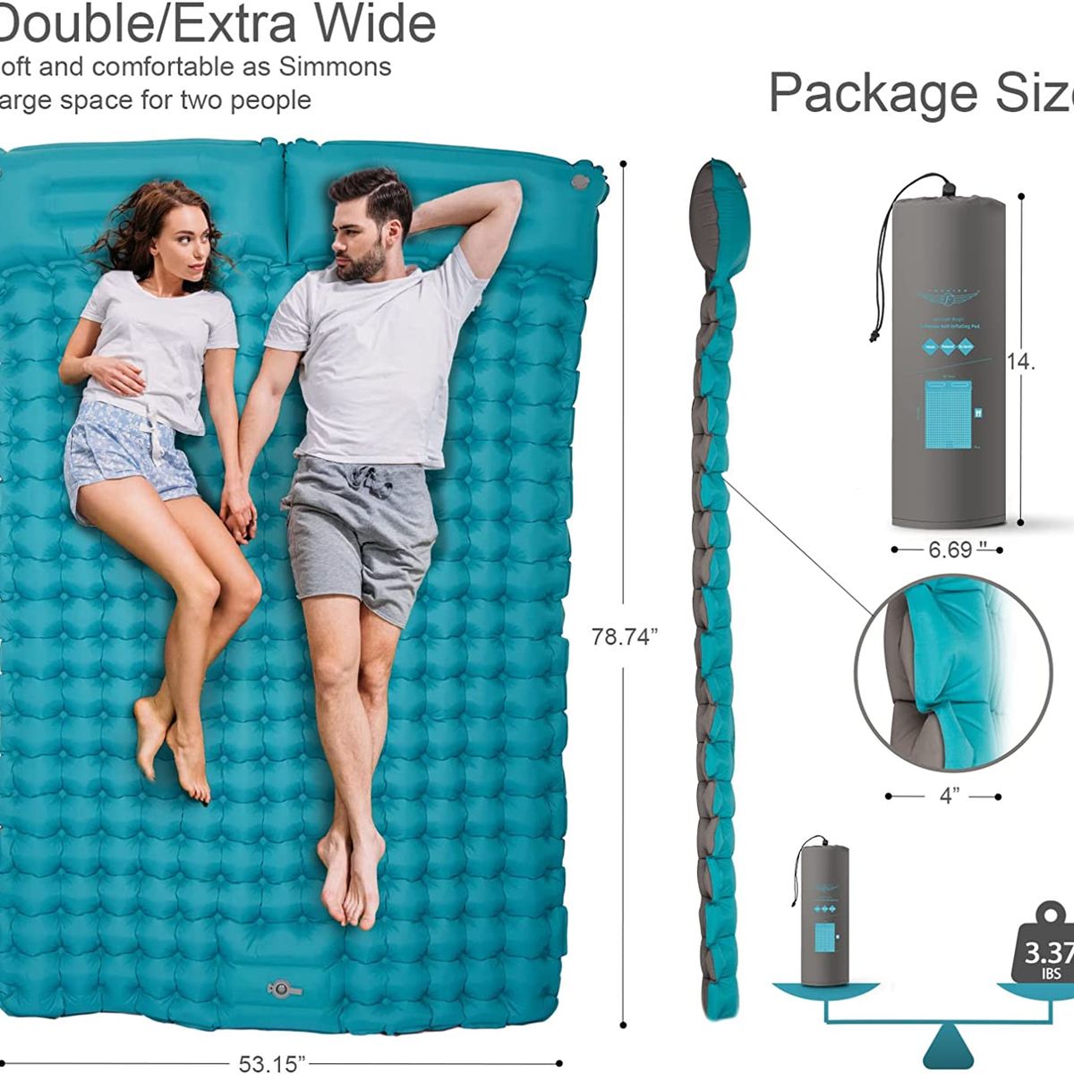 PUREPOWER - Colchón Inflable Doble Para Acampar Colchoneta Autoinflable