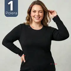 UTILISIMO - Camiseta Polera Polar Primera Capa Negro Manga Larga Mujer