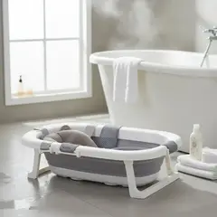 BEBESIT - Bañera Plegable Bebe con Cojin Almohada y reductor Gris